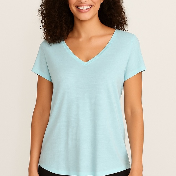 White House Black Market | Light Blue V-Neck Tee | Size L - Picture 1 of 10